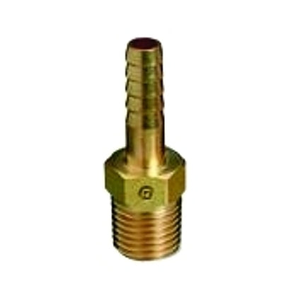 Brass Hose Adaptors, NPT Thread/Barb, Brass, 1/4 in