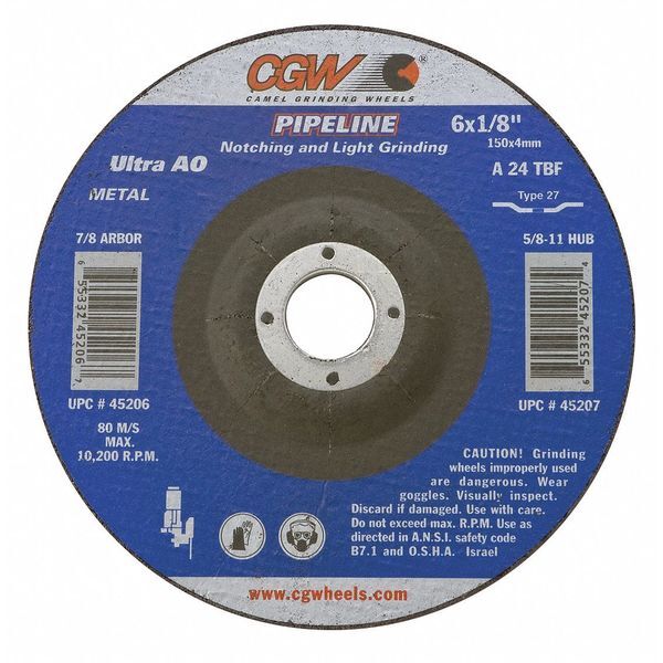 CGW Pipeline Depressed Center Wheel, 5x1/8x5/8-11, T27